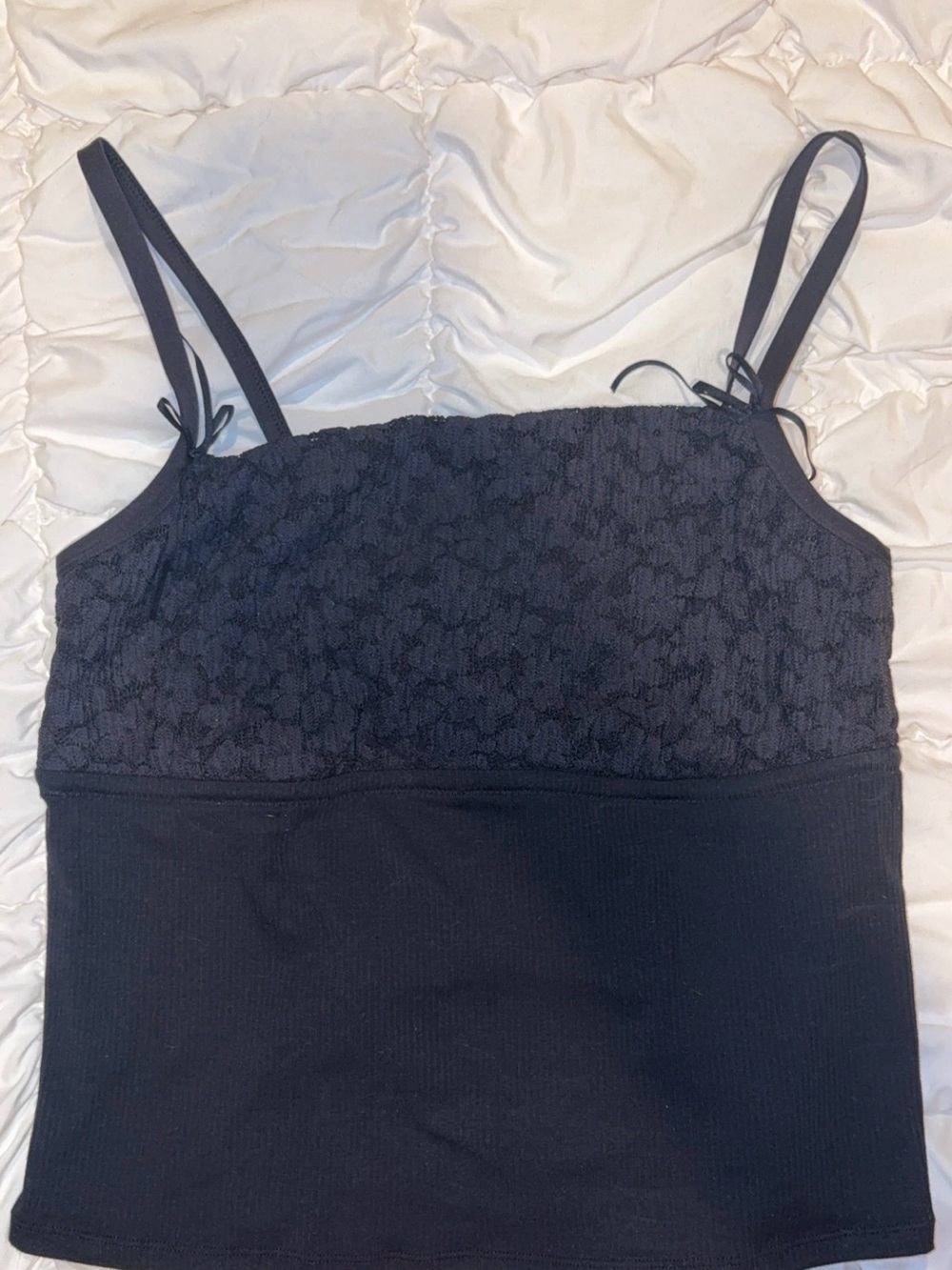 aerie Black Lace-Trim Ribbed Cami Tank